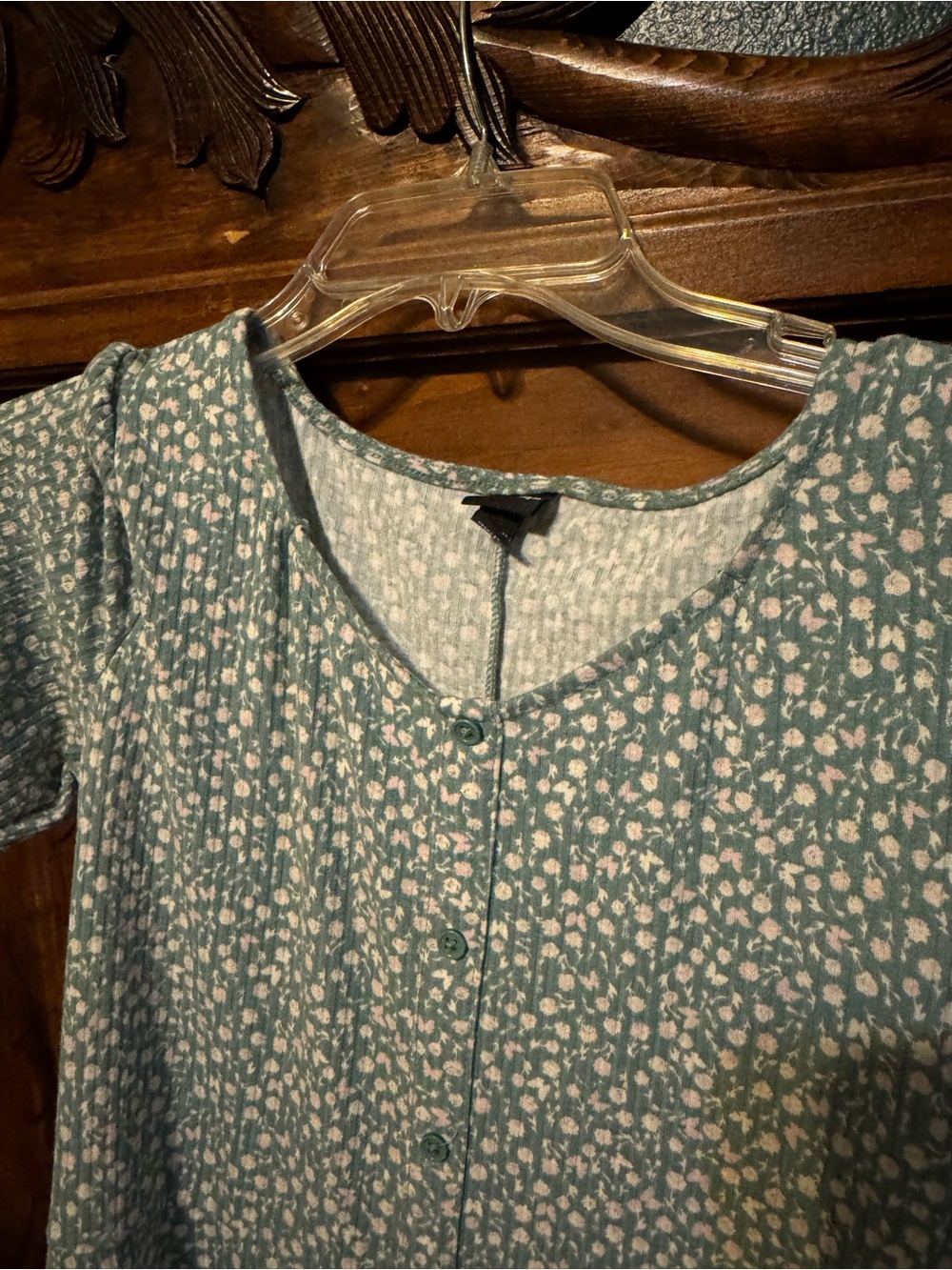 art class teal floral button-front casual dress